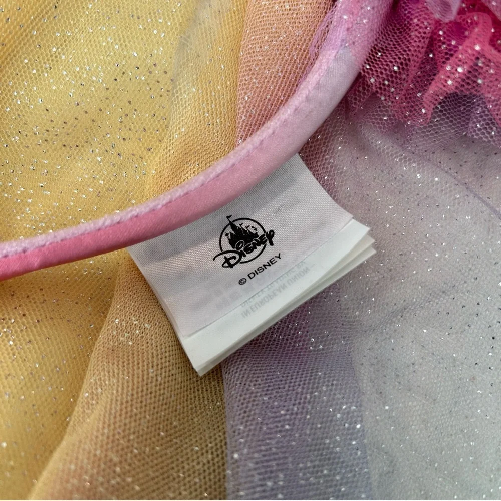 Disney mouse ears headband Pastel Rainbow Tulle Cape with Pom Poms EUC